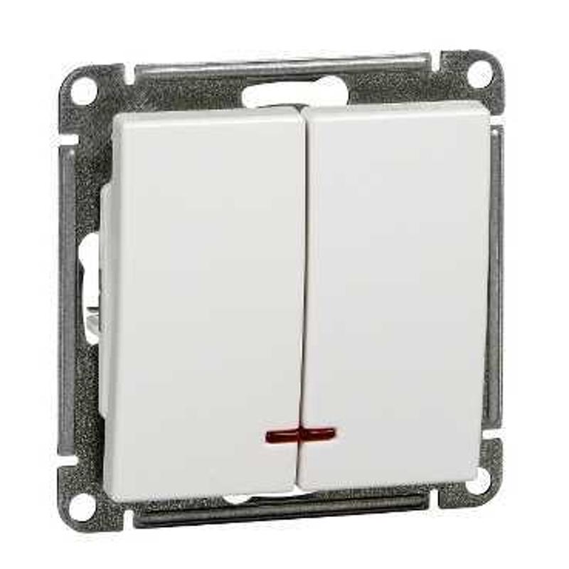 W59 Белый Выключатель 2-клавишный с подсветкой 10АХ | VS510-251-1-86 | SE — Systeme Electric