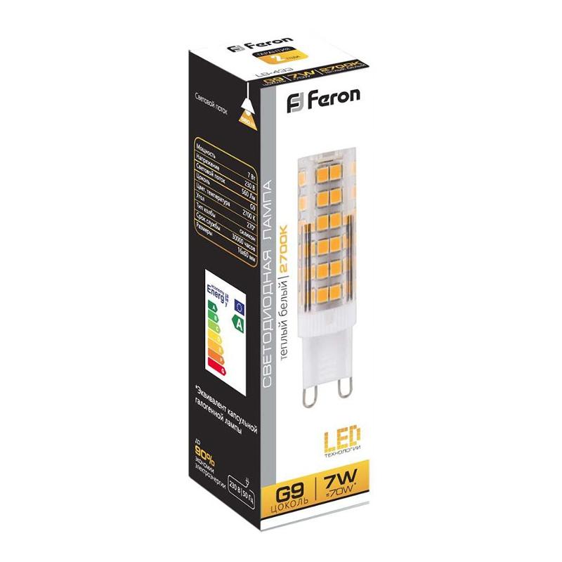 Лампа светодиодная LB-433 (7W) 230V G9 2700K 16x60mm | 25766 | FERON — миниатюра 3