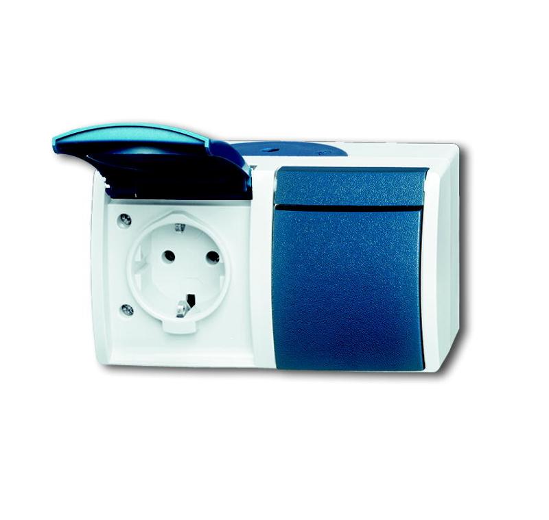 Розетка SCHUKO 16А 250В IP44, двойная, горизонтальная, для открытого монт., серия ocean, цвет серый/сине-зелёный | 2084-0-0726  | 2CKA002084A0726 | AB — ABB