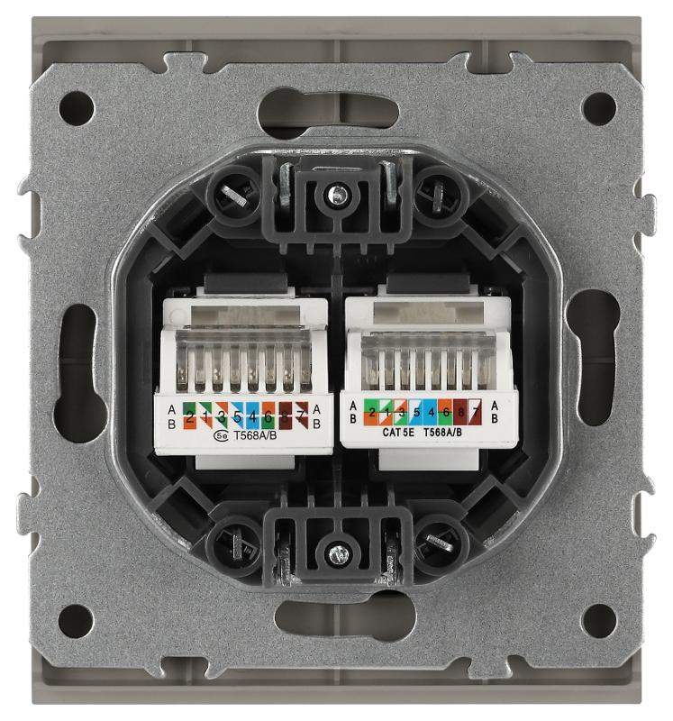 Розетка Arktik 16-3108-07 информационная двойная 2XRJ45 титан | Б0070490 | ЭРА — миниатюра 4