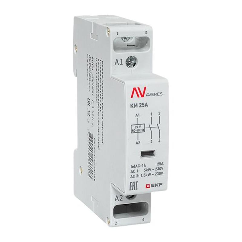 Контактор модульный КМ 25А 2NО 24VAC (1 мод.) AVERES | km-av-1-25-20-24V | EKF — EKF