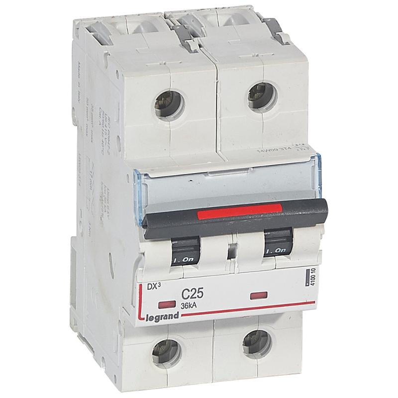 Выключатель автоматический двухполюсный DX3 25A C 36кА (3 мод) | 410010 | Legrand — Legrand