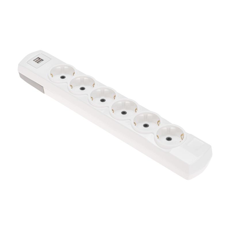Колодка PREMIUM 6 гнезд, с/з, 2 USB, белый | 13-4407 | REXANT — фото 1 | Sento
