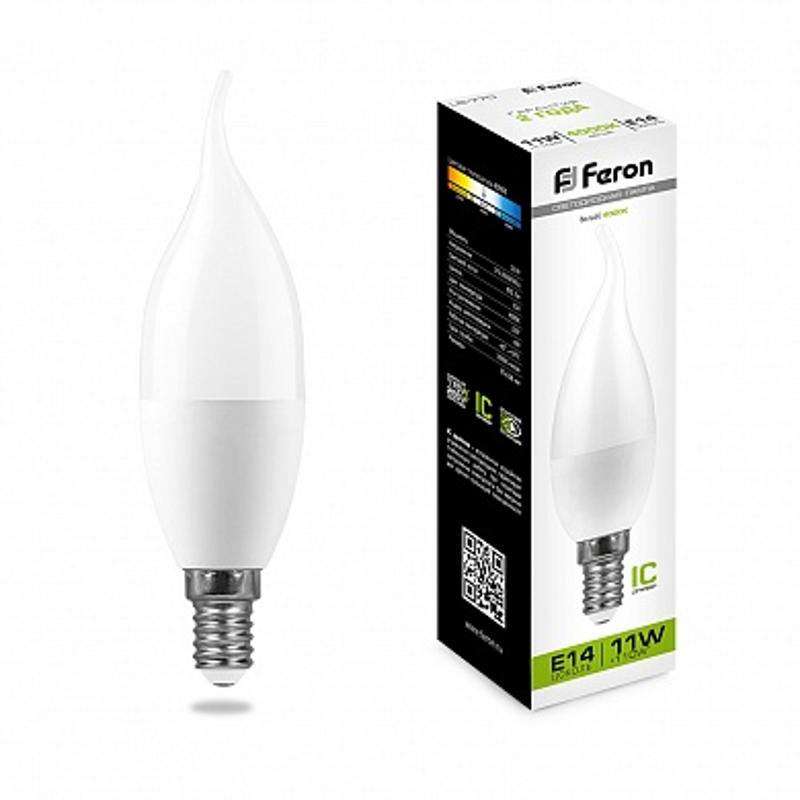 Лампа светодиодная LB-770 (11W) 230V E14 4000K свеча на ветру | 25940 | FERON — Feron