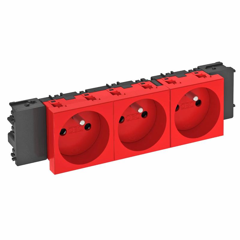 Розетка тройная 0° Modul45connect франц. стандарт, 250 В, 16A (красный) (STD-F0C SRO3) | 6120578 | OBO Bettermann — OBO Bettermann