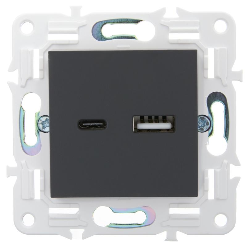 SKANDY Розетка USB A+C 3,1А SK-R14G графит | SK-U22-D31-K53 | IEK — миниатюра 2