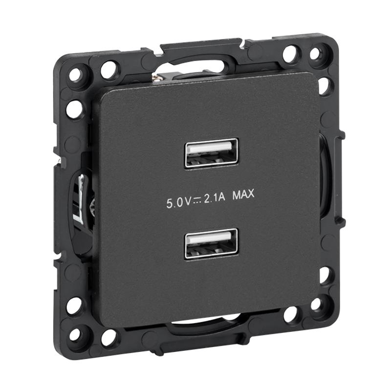 Стокгольм Механизм Розетки USB 2-местной 2,1А черный PROxima | EZR16-028-10-2USB | EKF — миниатюра 2