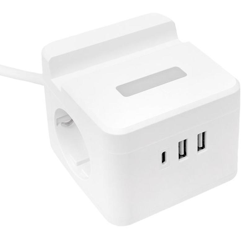 Удлинитель "Куб" 2 гнезда USB + 2Type C с быстрой зарядкой, подставкой под телефон и ночником 1,3 метра 1мм2|UBA-CUB-2-FC|EKF — миниатюра 7