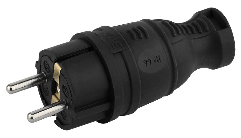 Вилка каучуковая c заземлением 16A IP44 прямая черная V8-B-IP44| Б0044540 | ЭРА — ЭРА (Энергия света)