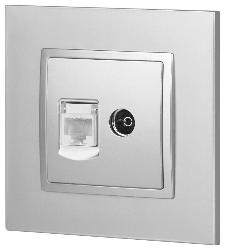 14-3110-03 Розетка RJ45+TV, IP20, алюминий | Б0034316 | ЭРА — миниатюра 5