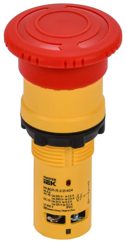 Кнопка "Грибок" IP65 с фиксацией 1NC красная MASTER | MI-BG71-7E-2-21-K04 | IEK — IEK (ИЭК)