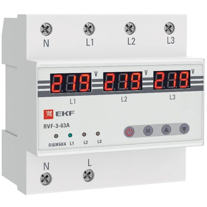 Реле выбора фаз с дисплеем RVF-3-63А PROxima | RVF-3-63a | EKF — миниатюра 1