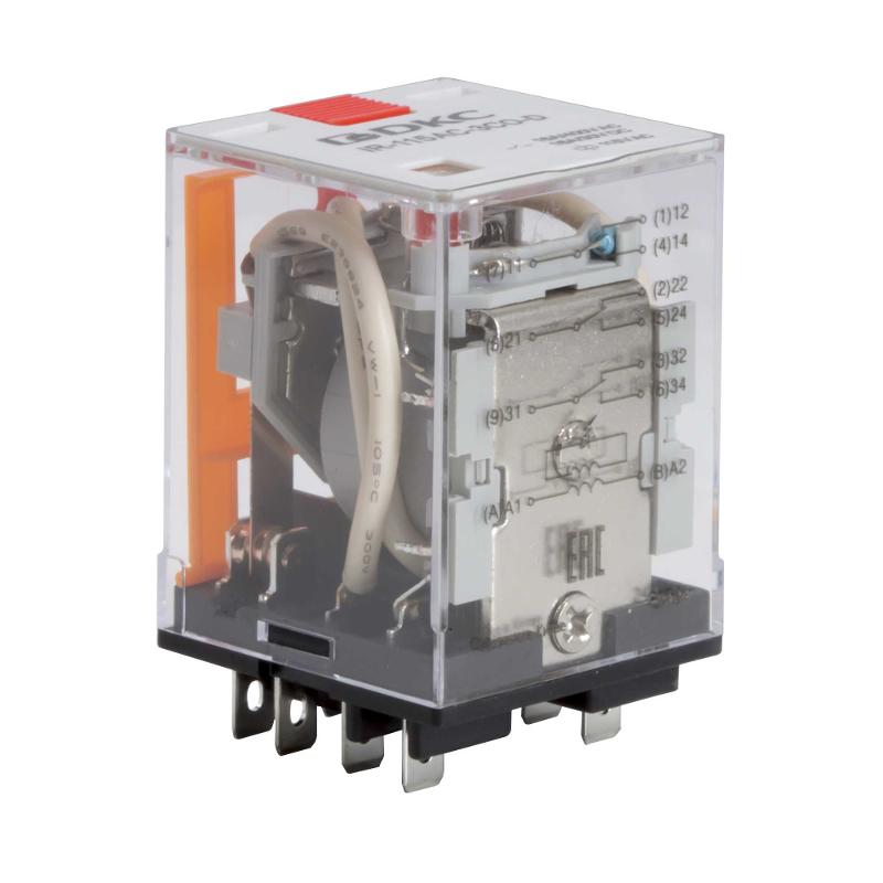 Реле миниатюрное силовое, 3CO, ком. ток 16А, AgSnO2, напряжение 115V AC, опция: тест-кнопка+светодиод | IR-115AC-3CO-D | DKC — миниатюра 3