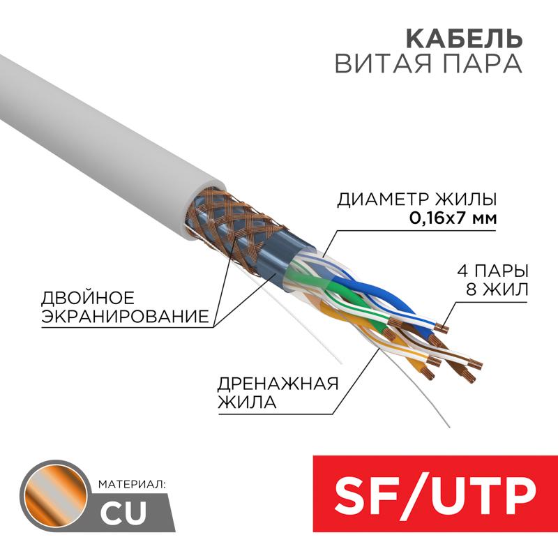 Кабель витая пара SFTP 4PR 24AWG, CAT5e, STRANDED, бухта 305 м | 01-0343 | REXANT — REXANT