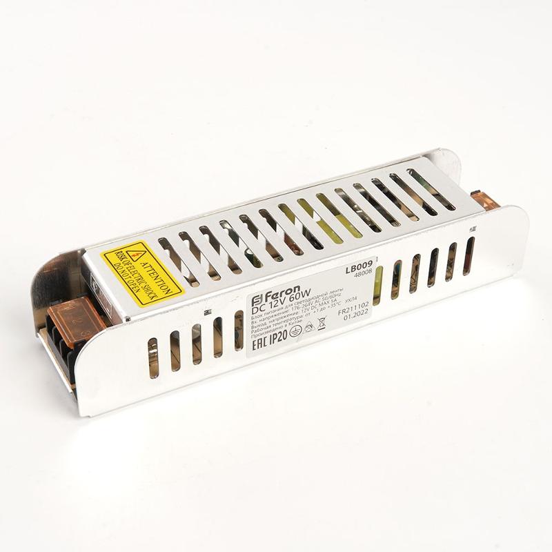 Трансформатор электронный для светодиодной ленты 60W 12V (драйвер), LB009 | 48008 | FERON — Feron