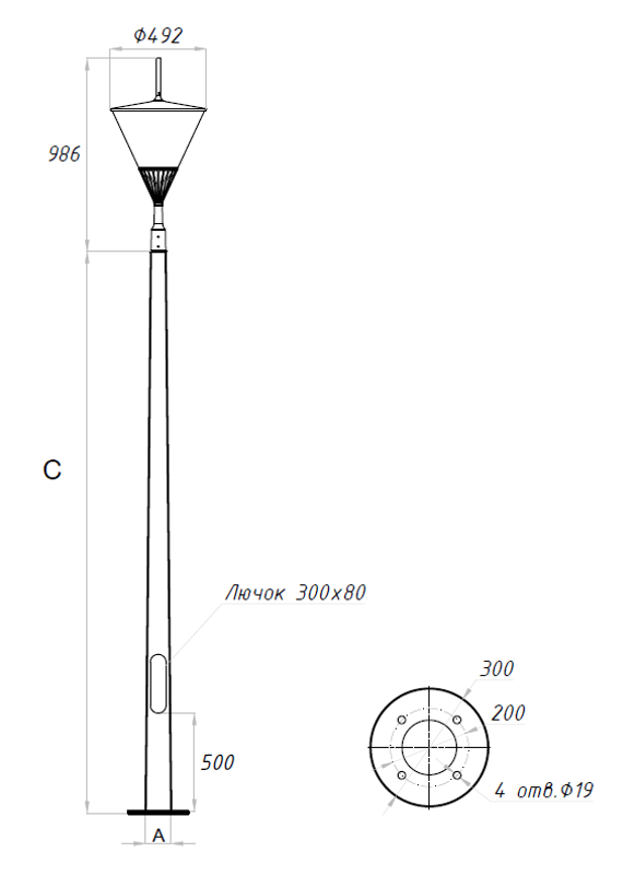 Осветительный комплекс APEX LED 40W RW 830 RAL9005 POLE 4M (в комплекте ЗДФ) | 4732000070 | Световые Технологии — миниатюра 2