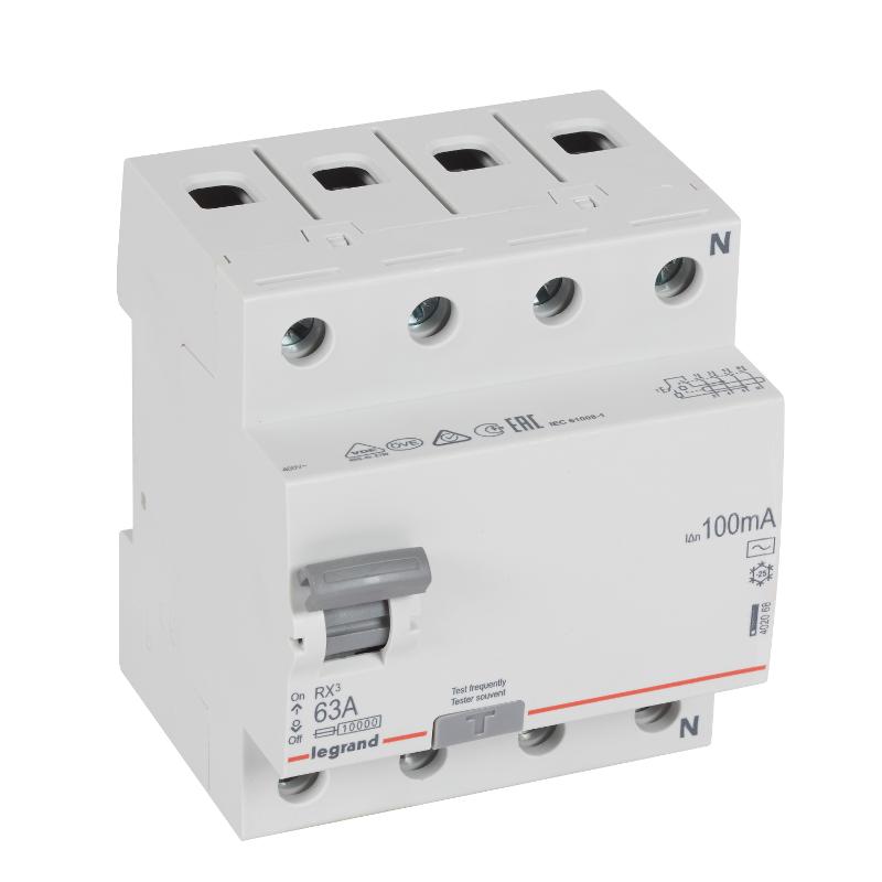 Выключатель дифференциальный (УЗО) RX3 4п 63А 100мА тип AC | 402068 | Legrand — Legrand