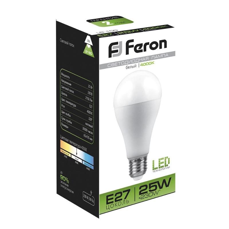 Лампа светодиодная LB-100 (25W) 230V E27 4000K A65 | 25791 | FERON — миниатюра 3