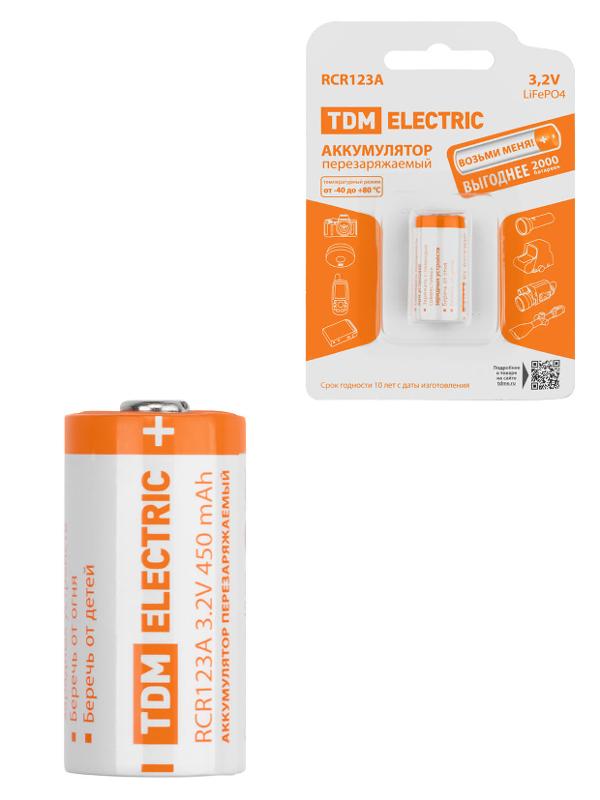 Аккумулятор RCR123A 3,2 В 450 м*Ач Li-Ion, BP-1, | SQ1702-0089 | TDM — TDM ELECTRIC