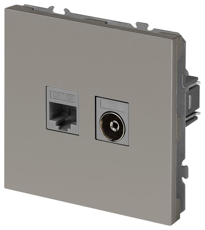 Розетка Galaxy 15-3110-07 комбинированная RJ45+TV IP20 титан | Б0070788 | ЭРА — миниатюра 2