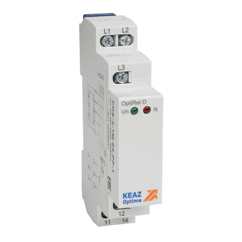 Реле контроля фаз OptiRel D PHS-3-1M-03-PP-1 чередования обрыва фаз 3Ф 1СО | 331988 | КЭАЗ — КЭАЗ (Курский электроаппаратный завод)