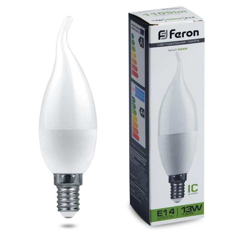 Лампа светодиодная, (13W) 230V E14 4000K С37T, LB-970 | 38113 | FERON — миниатюра 1