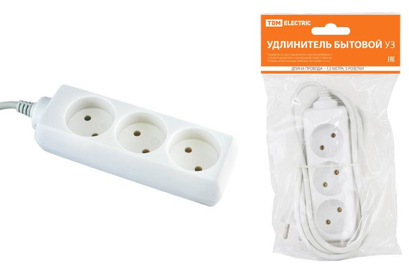 Удлинитель бытовой  У3  3 гнезда, 1,5метра, без заземления, ПВС 2х0,75 мм2  10А/250В  | SQ1303-0200 | TDM — TDM ELECTRIC
