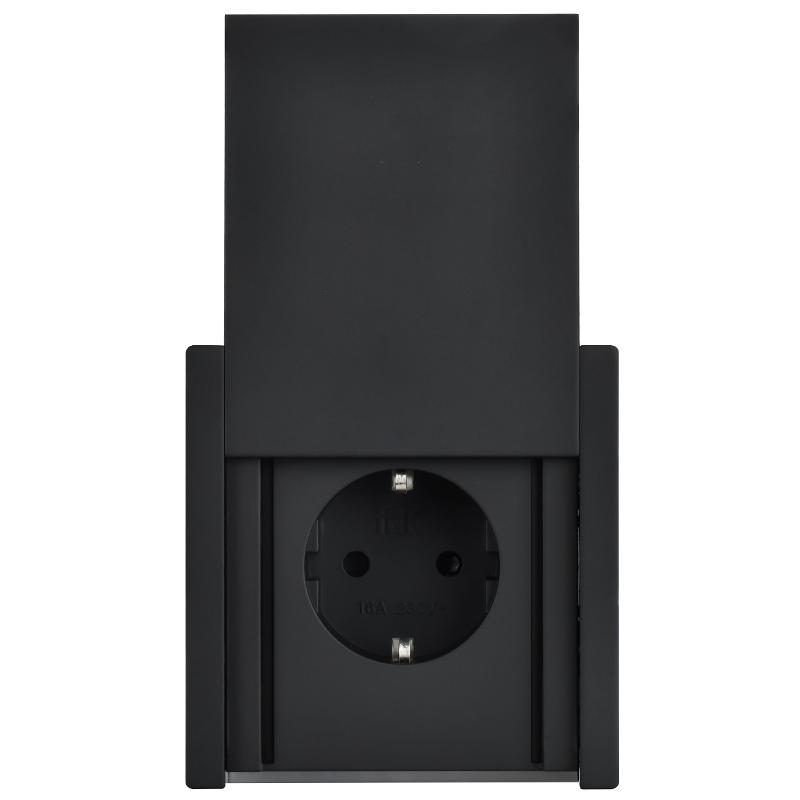 FORTE&PIANO Розетка с заземлением со шторками с крышкой безвинтовое крепление 16А IP44 FP119M черный  | FP-R16-16-1-44-M-K02 | IEK — миниатюра 3