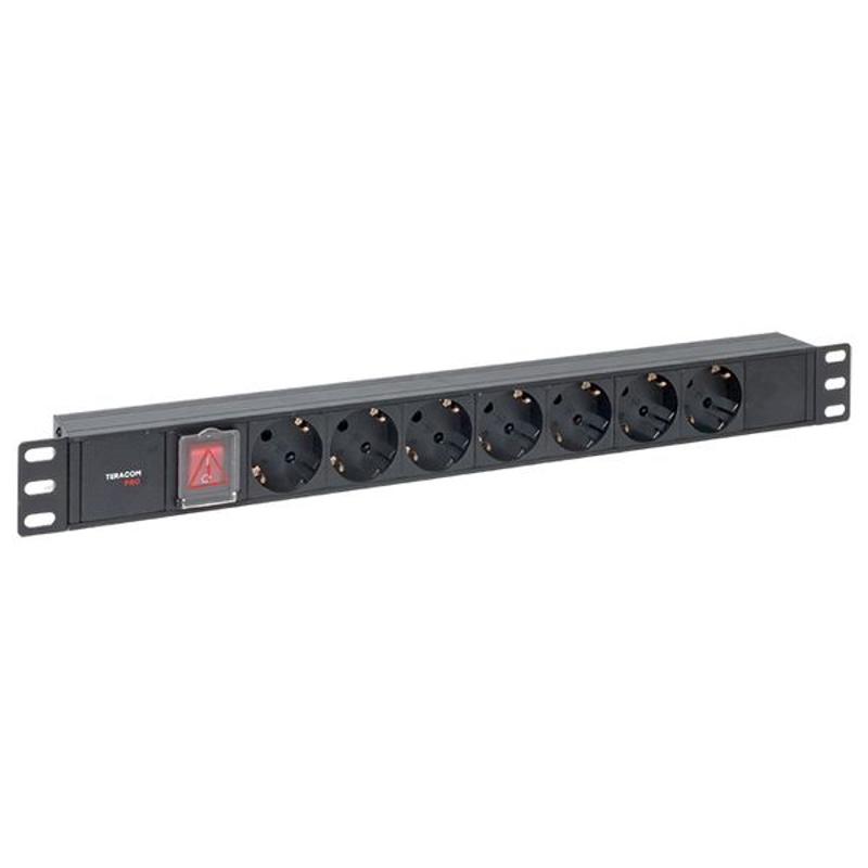 Блок розеток PDU TERACOM PRO 19" 1U 10А/250В 7 розеток Schuko с выключателем разъем C14 | TRP-HPD-LS-10A-7SH-C14 | EKF — EKF