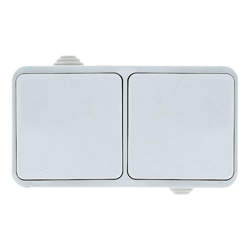 Блок розетка-розетка  16А с/з с крышкой IP44 белая Прага EKF PROxima | EKRR16-050-10-440 | EKF — миниатюра 3