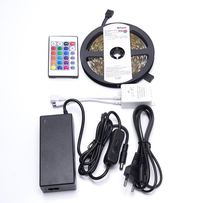 Лента светодиодная LS606, готовый комплект 5м 60SMD(5050)/м 14.4Вт/м IP20 12V RGB | 27706 | Feron — миниатюра 1