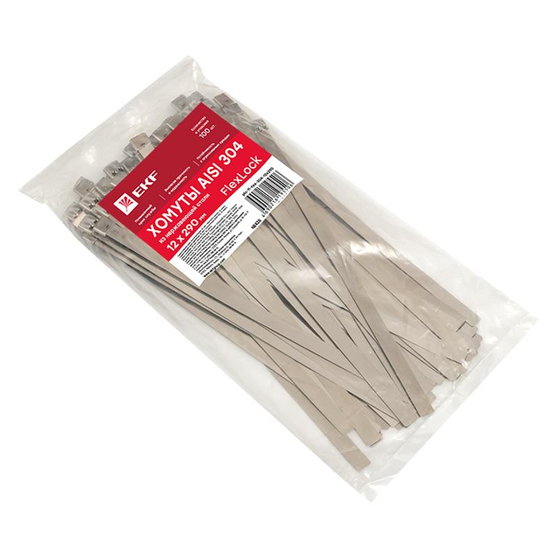Хомут AISI 304 из нержавеющей стали, 12x290 (100 шт.) FlexLock PROxima|plc-fl-tss-304-12x290|EKF — миниатюра 2