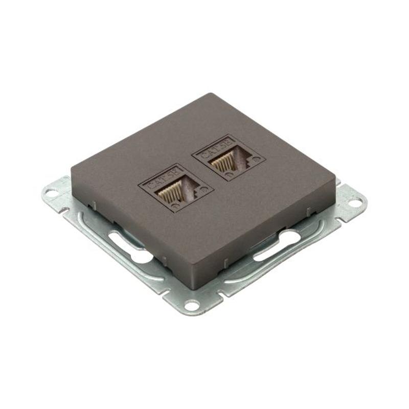 Механизм розетки RJ45 - 2шт, (cat5), мокко Эпика  |UP1-SOM-2RJ45-5| EKF — миниатюра 10