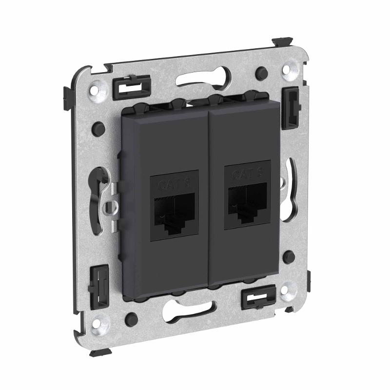 Компьютерная розетка RJ-45 без шторки в стену, кат.6 двойная, "Avanti", "Черный матовый" | 4412694 | DKC — миниатюра 2