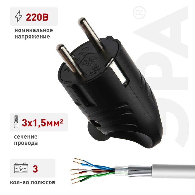 Vx4-B ЭРА Вилка с/з угловая с кольцом 16A черная (24/480/5760) | Б0039677 | ЭРА — миниатюра 4