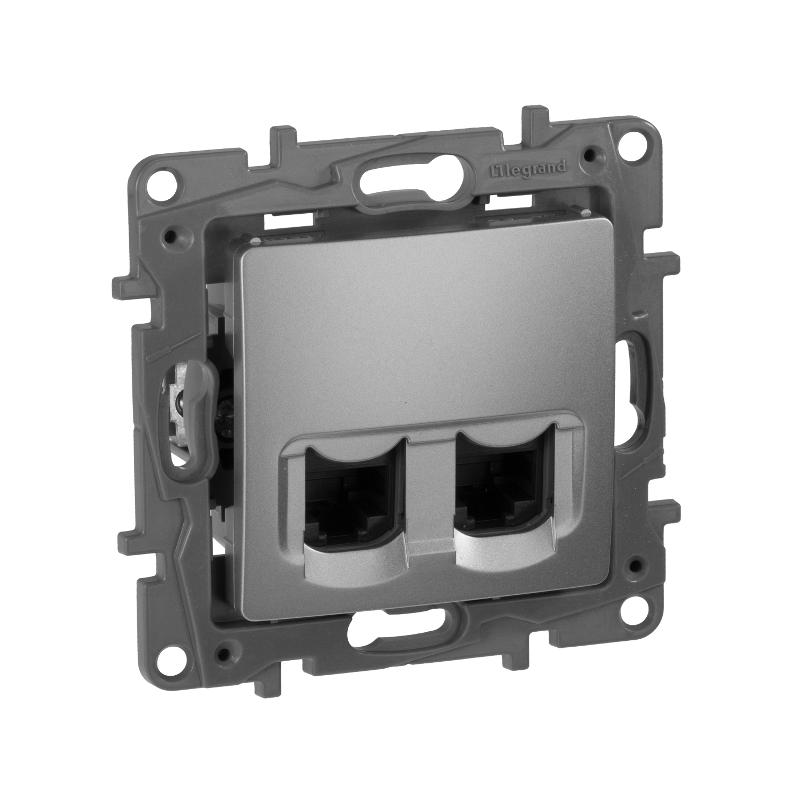 Etika Алюминий Розетка компьютерная 2-ая RJ45, категория 5е UTP | 672455 | Legrand; замена на арт. ИЭК 6724551 — Legrand