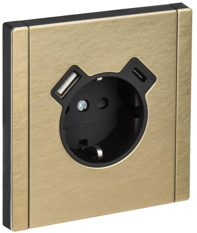 FORTE&PIANO Розетка с заземлением со шторками в/к 16А USB A+C 18Вт FP647M металл шампань  | FP-R14-16-U22-018-M-K37 | IEK — IEK (ИЭК)