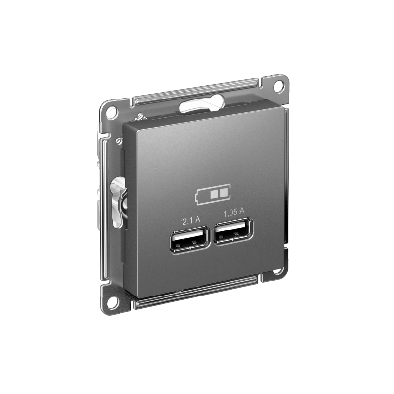AtlasDesign Сталь Розетка USB, 5В, 1 порт x 2,1 А, 2 порта х 1,05 А, механизм | ATN000933 | SE — Systeme Electric