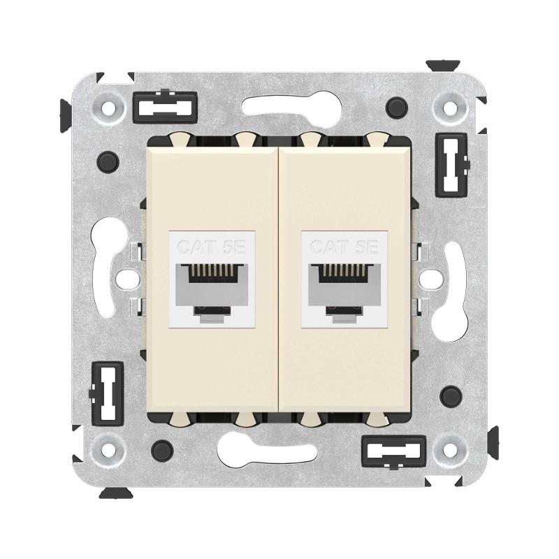 Компьютерная розетка RJ-45 без шторки в стену, кат.5е двойная, "Avanti", "Ванильная дымка" | 4405664 | DKC — DKC (ДКС)