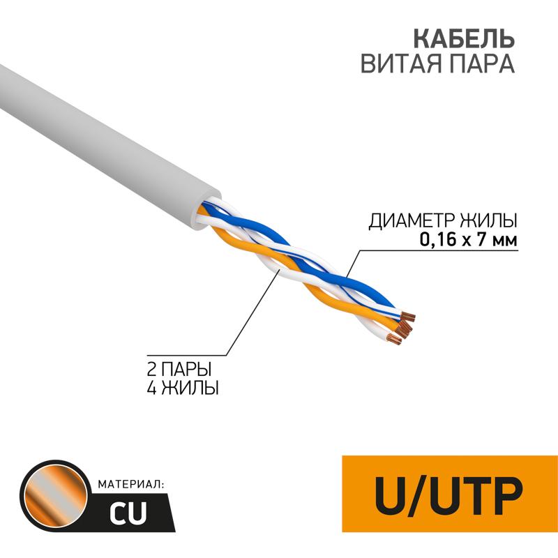 Кабель UTP  2PR  24AWG  CAT5e  305м  STRANDED | 01-0026 | REXANT — REXANT