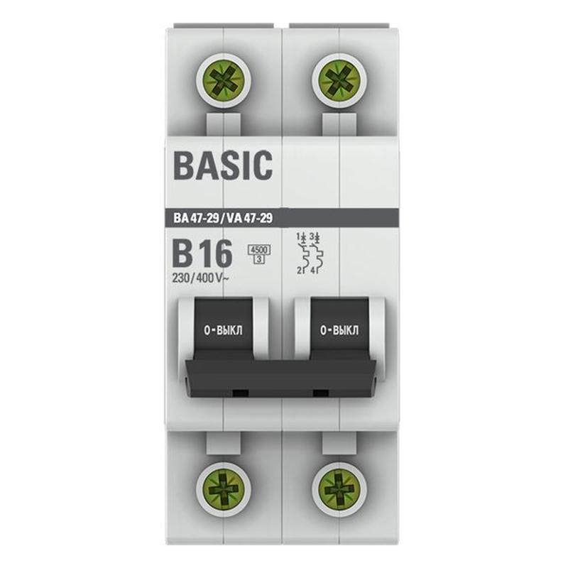 Выключатель автоматический двухполюсный 2P 16А (B) 4,5кА ВА 47-29 EKF Basic|mcb4729-2-16-B|EKF — миниатюра 4