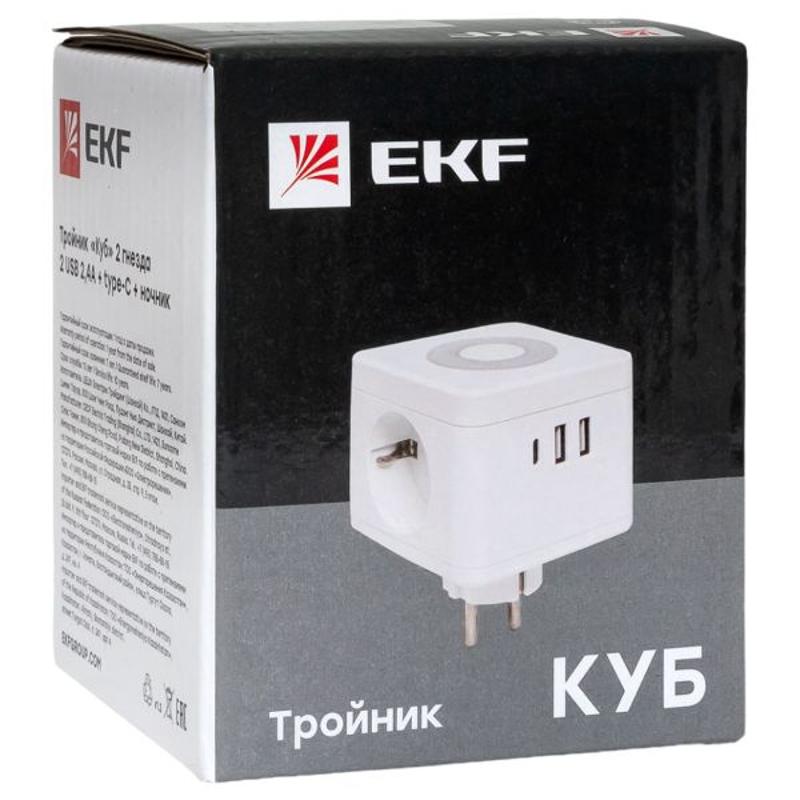 Удлинитель "Куб" 2 гнезда 2USB 2,4А+Type C + Ночник 1,3 метра 1мм2 | UBA-CUB-2-TC | EKF — миниатюра 20