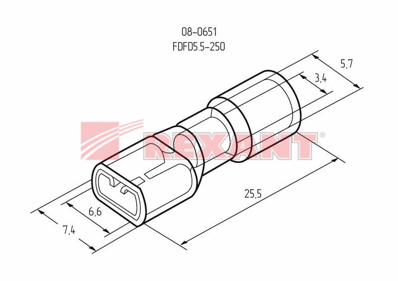 Клемма плоская полностью изолированная гнездо 6.6 мм 4-6 мм² (РППи-м 6.0-(6.3)) | 08-0651 | REXANT — миниатюра 3