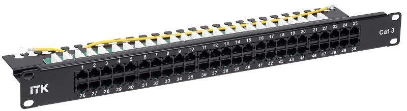 1U телефонная патч-панель кат. 3 50 порт. RJ45 (Dual) | PP50-1UC03U-D05 | ITK — ITK