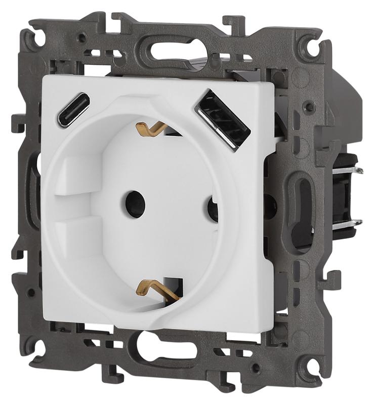 Розетка Elegance 14-4108-01М 2P+E 16A-250В со шторками с USB type-A+C 5В-3А белый матовый | Б0067710 | ЭРА — миниатюра 3