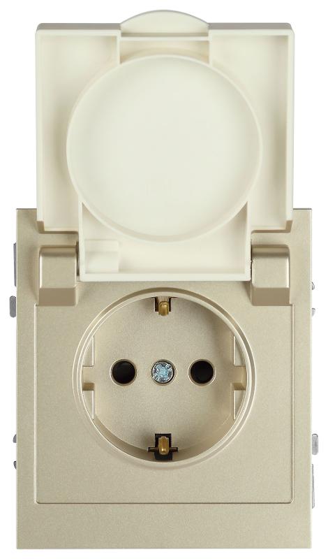 Розетка Arktik 16-2103-04 с заземлением 2P+E Schuko со шторками с крышкой 16А-250В шампань | Б0070437 | ЭРА — миниатюра 2