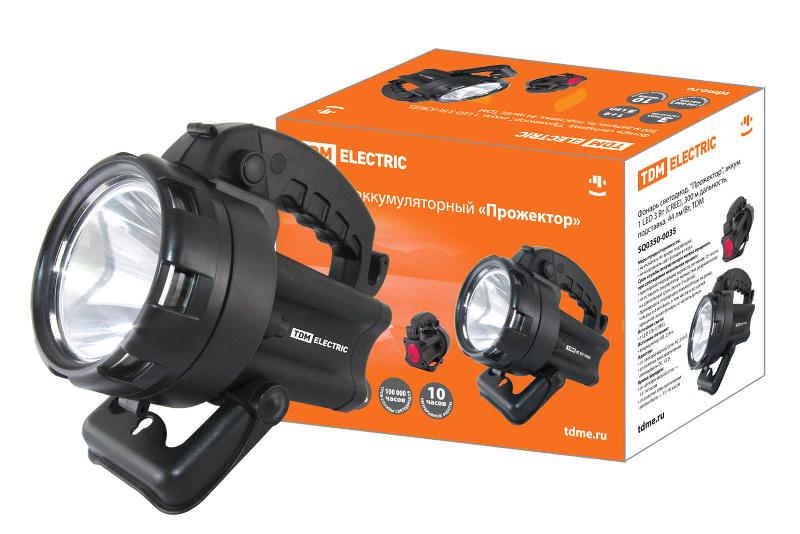 Фонарь прожекторный  1хLED + 4хLED аккумулятор 4В4А*ч, подставка, (CREE) | SQ0350-0035 | TDM — TDM ELECTRIC