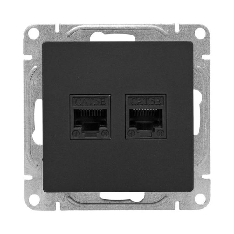 Механизм розетки RJ45 - 2шт, (cat5), чёрный Эпика EKF | UP1-SOB-2RJ45-5 | EKF — миниатюра 5