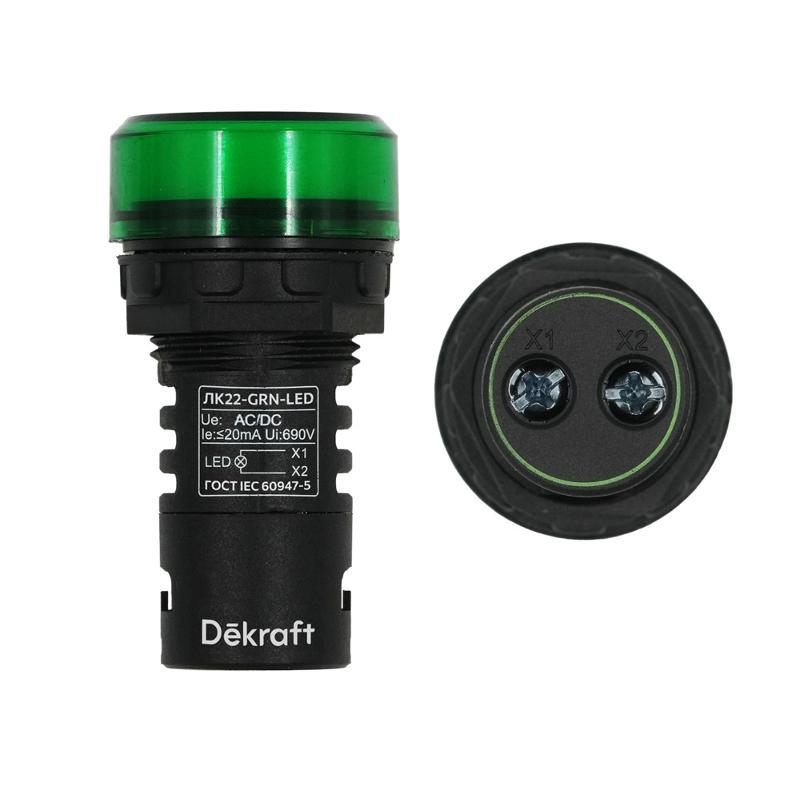 Лампа комм. ADDS 22 мм LED зел. 220В AC/DC ЛK-22  | 25118DEK | DEKraft — DEKraft