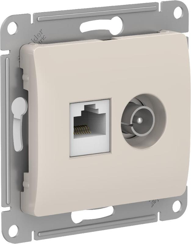 Glossa Молочный Розетка 2-ая TV + компьютерная RJ45, кат. 5Е, механизм | GSL000989 | SE — Systeme Electric
